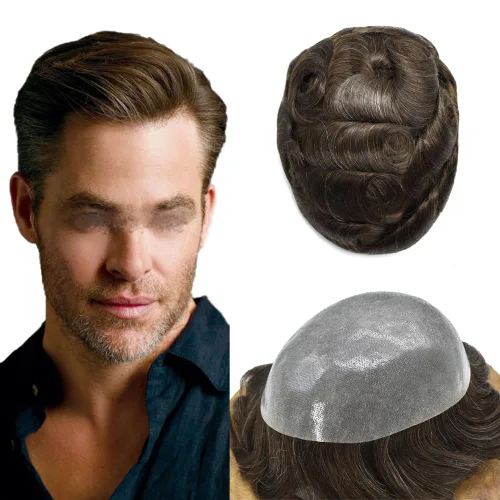 Miniatura 109 de Toupee para hombres Sistema de reemplazo de cabello humano real duradero invisible para hombre Toupee Hair Piece para hombres Poly Men Sistema