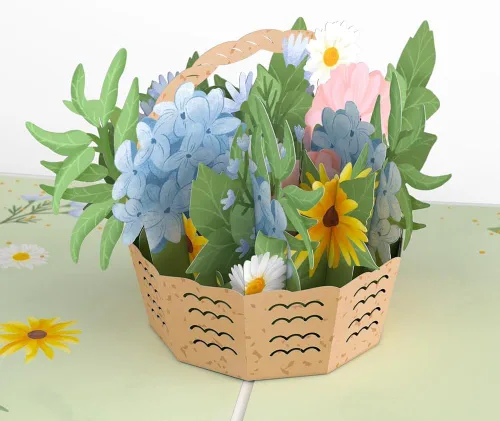 Lovepop Tarjeta desplegable diaria para ella y él – Tarjetas de felicitación 3D para niños, niñas, hombres y mujeres – Cesta de hortensias – Tarjeta
