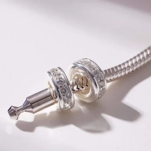 Miniatura 4 de 925 plata esterlina espaciador encanto grano con CZ transparente para pulseras Pandora Charms