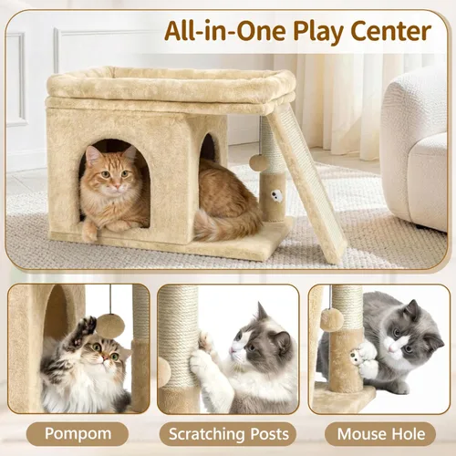 Miniatura 5 de Cama torre de árbol para gatos con poste rascador para interiores, casa de soporte pequeño resistente para gatos grandes y gatitos, plataforma