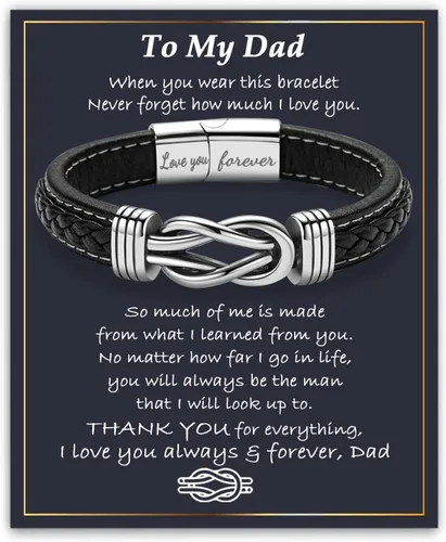 Miniatura 12 de Gifts for Men Infinity Leather Bracelet for Dad New Daddy Husband Boyfriend Son Grandson Brother Nephew Uncle Brown Braided Engraved Leather Jewelry
