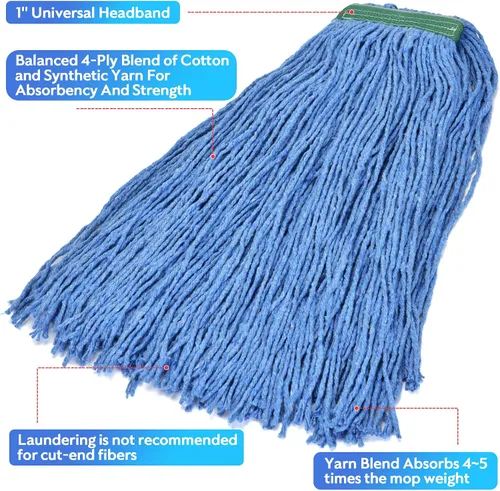 Miniatura 6 de Matthew Cleaning - Paquete de 3 trapeadores de algodón de 16 onzas, cuerda abierta de algodón, recambios de cuerda resistente, mezcla universal