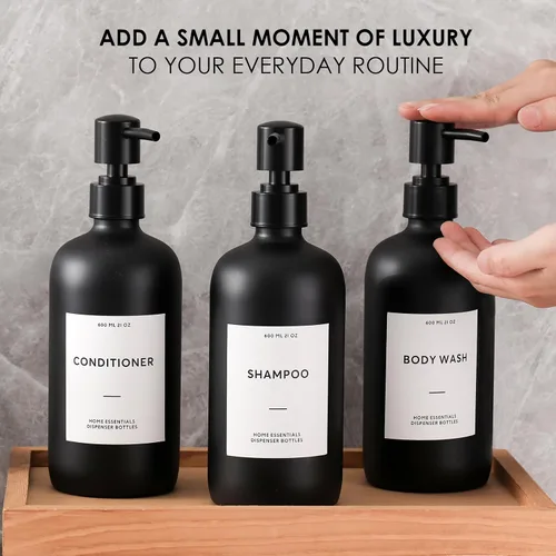 Miniatura 3 de HOMCDALY Dispensador de champú y acondicionador, paquete de 3 botellas recargables de champú y acondicionador de 21 onzas, dispensador de bomba
