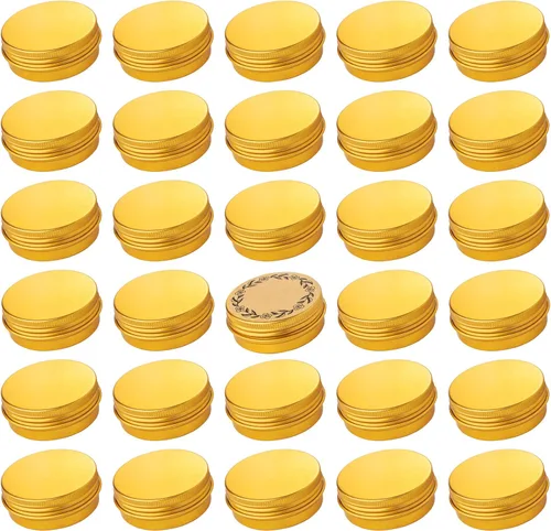 Miniatura 17 de Recipiente de aluminio de 1 oz / 30ml con tapa de rosca y etiquetas en blanco (Naranja - Paquete de 32)