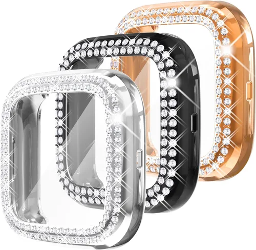 Miniatura 16 de Fullife Paquete de 10 Parachoques de TPU para Fitbit Versa 2, Fundas de Cristal con Diamantes Brillantes HD, Funda Protectora Completa, Resistente a