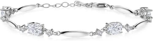 Miniatura 47 de Gem Stone King 925 Sterling Silver Gemstone Birthstone and White Created Sapphire Tennis Bracelet For Women Oval 7X5MM and 2MM 6 Inch + 1 Inch