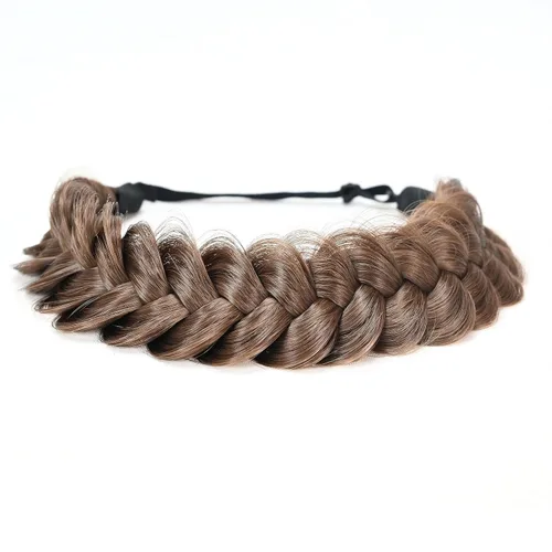 Miniatura 36 de Diadema trenzada sintética clásica de cabello con hebras anchas para boda, trenzas esponjosas desordenadas, banda para peluca, accesorio de belleza