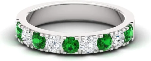 Miniatura 2 de Diamondere Anillo de boda con piedras preciosas naturales y certificadas y diamantes en oro blanco de 14 quilates Anillo apilable de media