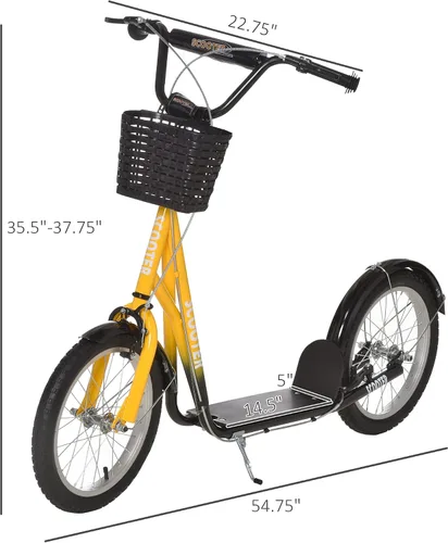 Miniatura 7 de Aosom Patinete juvenil con manillar ajustable, frenos dobles, neumáticos de goma inflables de 16 pulgadas, canasta, portavasos Naranja