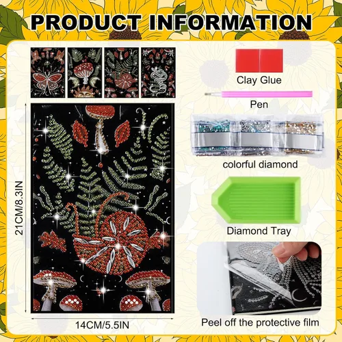 Miniatura 2 de Ctosree Paquete de 4 cuadernos de arte de diamantes, setas y mariposas, caracoles de pintura de diamantes, kits de diario de pintura de diamante, A5