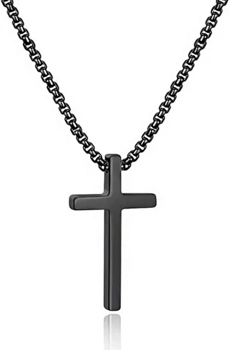 M MOOHAM- Collar con dije de cruz de acero inoxidable para hombre, cadena de eslabones cuadrados de 16 a 30 pulgadas, color plateado, negro, dorado