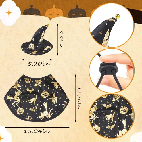 Miniatura 2 de Estivaux Disfraces de Halloween para mascotas, perros, gatos, disfraz de bruja de Halloween, sombrero de capa de vampiro, mago, gatos, ropa