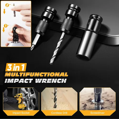 Miniatura 2 de Llave de impacto inalámbrica bellaDimora compatible con batería Dewalt de 20 V Brushless Motor, Auto-Stop Reverse, LED Light, 32-Piece Kit, Tire