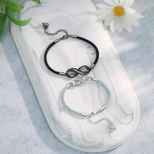 Miniatura 3 de Pulseras de infinito personalizadas para mujeres, hombres y parejas, pulseras a juego con nombre personalizado para parejas, para novio, novia