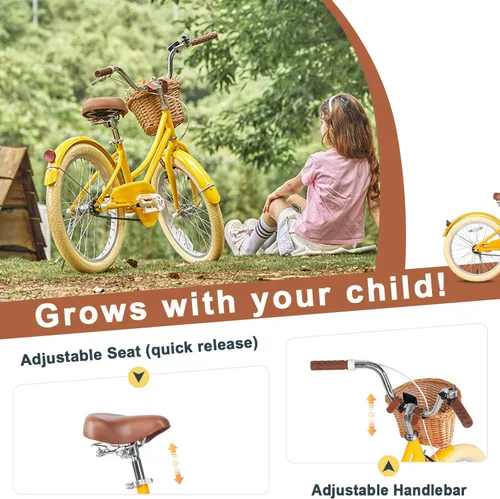 Miniatura 4 de Glerc Little Molly - Bicicleta de crucero retro para niños de 2 a 13 años de edad con cesta de mimbre y ruedas de entrenamiento/soporte, varios