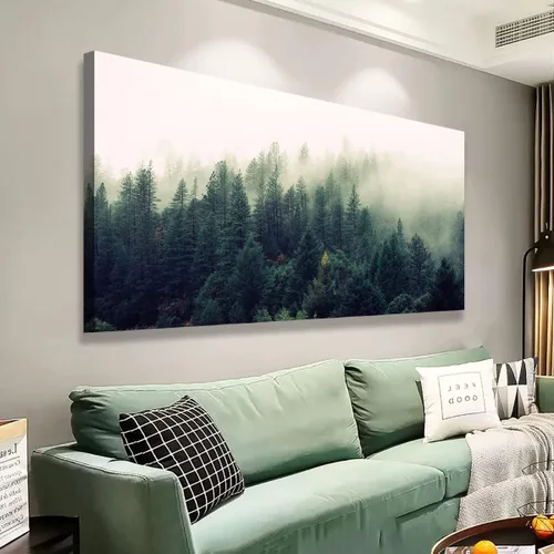Arte de pared de paisaje, impresiones en lienzo de paisajes naturales, decoración del hogar, bosque verde, pintura de árboles para sala de estar,