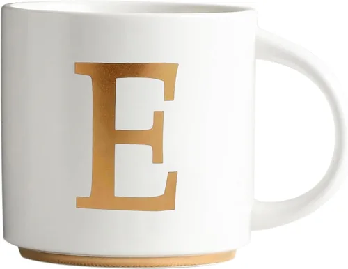 Miniatura 10 de COLLECTIVE HOME - Tazas de cerámica con monograma, tazas de café con inicial dorada de 15 onzas, elegantes tazas de té del alfabeto, elegante taza p
