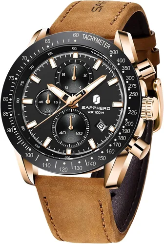 BENYAR - Relojes de cuarzo para hombre, cronógrafo, correa de cuero, diseño deportivo de negocios, a la moda, resistente a los arañazos, resistente