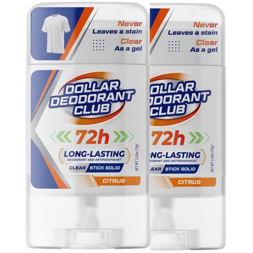 Dollar Deoderant Club (paquete de 2) desodorante antitranspirante transparente de alta calidad. Barra transparente sólida, no es un gel, garantizado