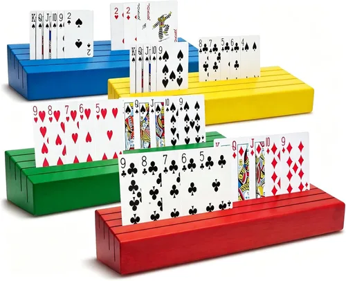 Miniatura 11 de Juego de soportes para mazos de cartas de madera para niños y adultos, juego de bandejas con soporte para cartas de 4 piezas para organizar