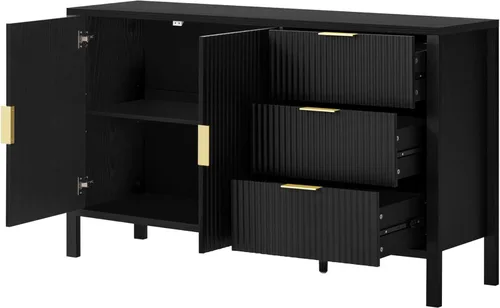 Miniatura 25 de Virubi Armario de buffet acanalado de 63 pulgadas con almacenamiento, puertas y estantes ajustables, mesa consola curva de madera con Azul marino