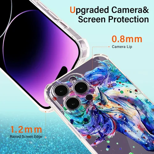 Miniatura 4 de Roemary Funda púrpura para iPhone 13 Pro Max con diseño de caballo azul, patrón de acuarela con protector de pantalla