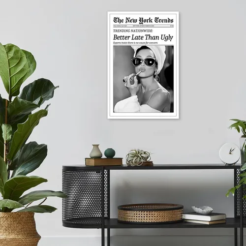 Miniatura 4 de FBKDVC Póster de pared de periódico retro de moda en blanco y negro para mujer, póster artístico con texto en inglés "Better Late Than Ugly Vintage