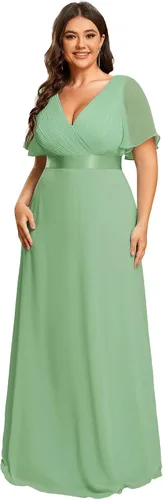 Miniatura 167 de Ever-Pretty Vestido formal para mujer, Navidad, Año Nuevo, cuello en V, gasa, talla grande, largo hasta el suelo, vestido de dama de honor