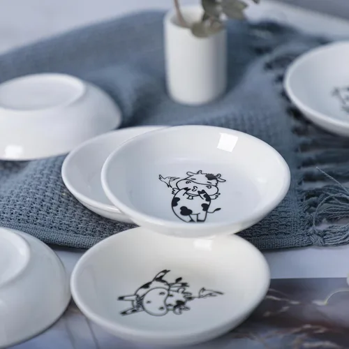 Miniatura 5 de Divertidos platos de cerámica con diseño de vaca y pájaro de caricatura, platos de condimentos, cuencos de sushi y soja, platos de aperitivo, platos