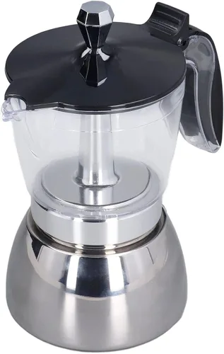 Miniatura 9 de Cafetera de acero inoxidable de 6 tazas con tapa de ABS transparente, cafetera duradera para uso doméstico y exterior