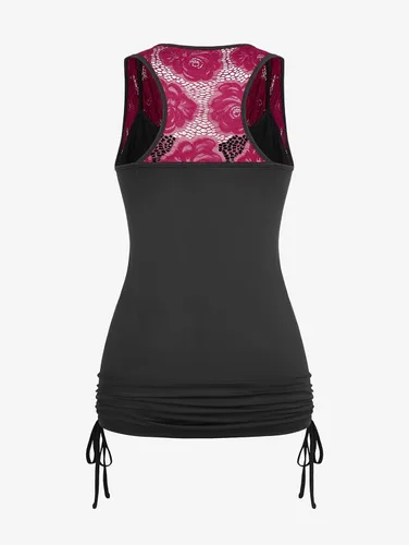 Miniatura 2 de ROSE GAL Túnica de encaje para mujer, talla grande, cuello en V, camiseta sin mangas gráfica, casual, para verano, linda túnica