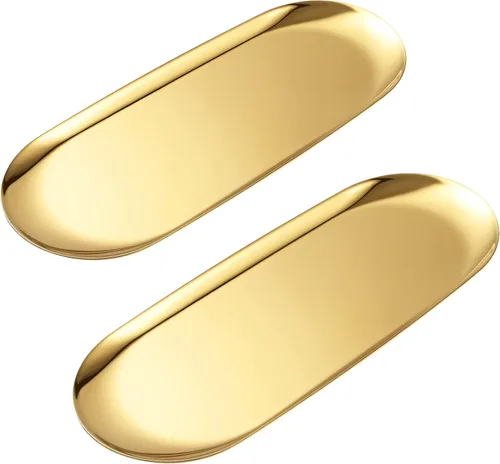 Miniatura 6 de Bandeja ovalada dorada de acero inoxidable (11.8 pulgadas de largo x 4.8 pulgadas de ancho) – Mini bandeja de mesa auxiliar para joyas, cosméticos