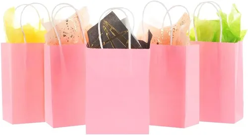 Miniatura 3 de Pequeña bolsa de papel coral con asa para recuerdos de fiesta, 6 x 4.5 x 2.5 pulgadas, para boda, cumpleaños, baby shower, para dar a conocer