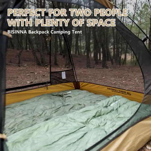 Miniatura 4 de BISINNA Tienda de campaña para 2 personas, ligera, impermeable, 3 estaciones, con poste de aluminio para montañismo al aire libre, senderismo, viajes