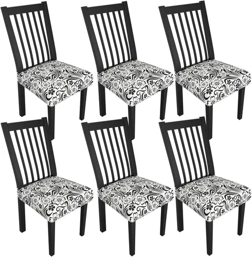 Miniatura 127 de Juego de 4 fundas elásticas para sillas de comedor, fundas para sillas de comedor con estampado floral, fundas para asientos de sillas con estampado