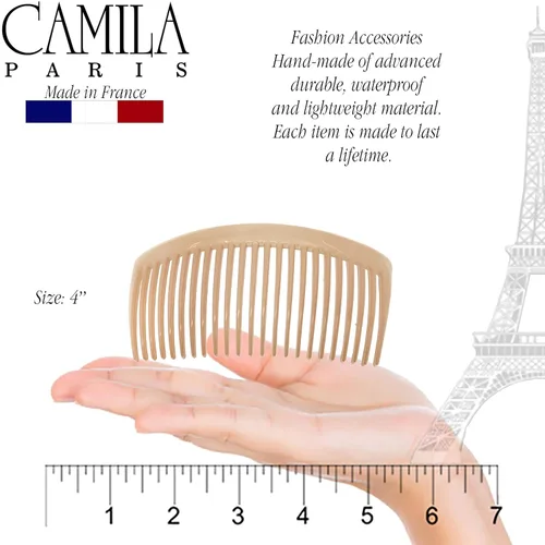 Miniatura 3 de Camila Paris CP3022 - Peines laterales franceses grandes, curvados, beige con torsión francesa para el cabello, decorativas, pinzas de sujeción