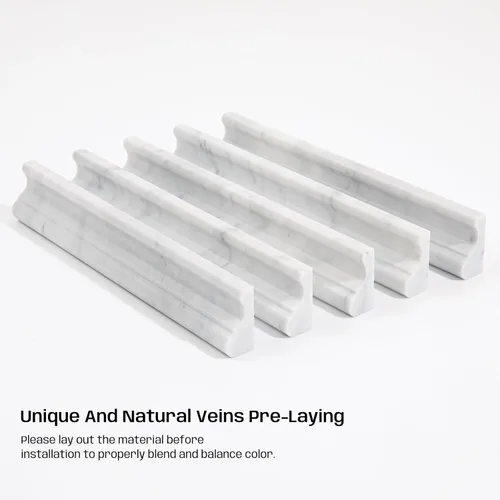 Miniatura 6 de 10 piezas de molduras de mármol blanco Carrara para silla, molduras de mármol de Carrara de 2 x 12 pulgadas para baño, cocina, ducha, paredes