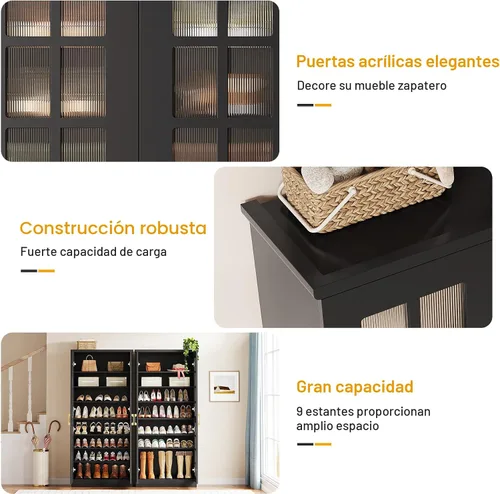 Miniatura 7 de Tribesigns Zapatero alto con puertas, almacenamiento de zapatos de 8 niveles con estantes ajustables, moderno organizador de zapatos para entrada
