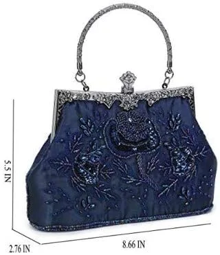Miniatura 2 de UBORSE Bolso de noche con lentejuelas bordadas para mujer grande para boda fiesta estilo vintage