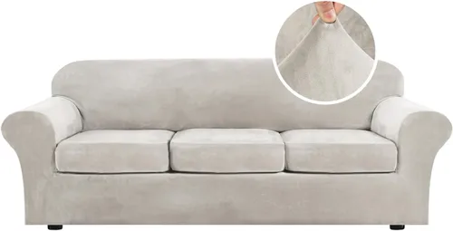 Miniatura 60 de H.VERSAILTEX - Funda elástica para sofá de 3 piezas, de suave terciopelo afelpado, para sofá biplaza con 2 cojines de hasta 72 pulgadas de ancho, se