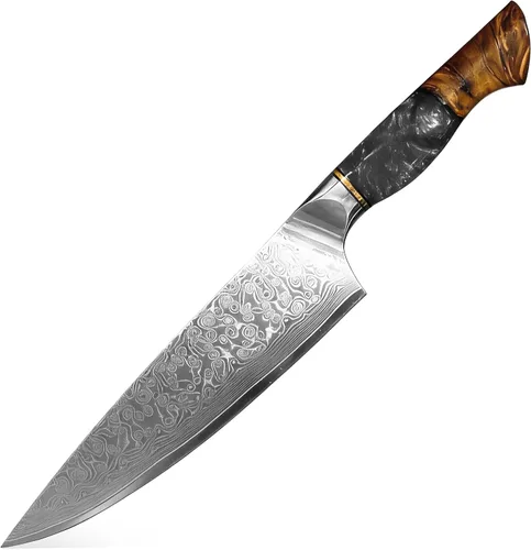 Cuchillo de cocina de Damasco, acero de damasco de 67 capas, juego de cuchillos de chef profesionales de 13 pulgadas para cocina, mango ergonómico