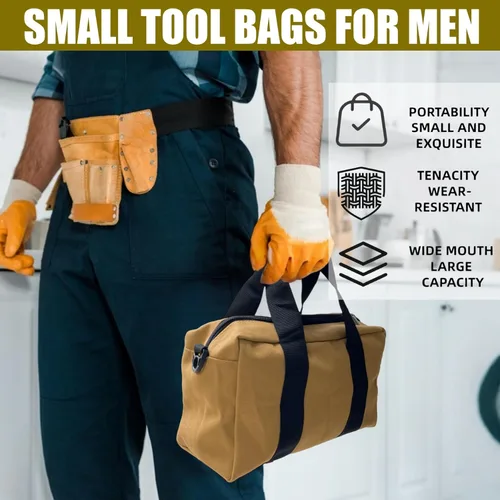 Miniatura 6 de BLIRITEL Bolsa de herramientas portátil de 12 pulgadas de boca ancha, bolsa de almacenamiento de herramientas de lona resistente, bolso de mano