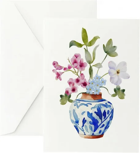 Tarjetas de felicitación de jarrones de jengibre con flores - Juego de 10 tarjetas de nota de 5x7 para todas las ocasiones con sobres. En blanco por