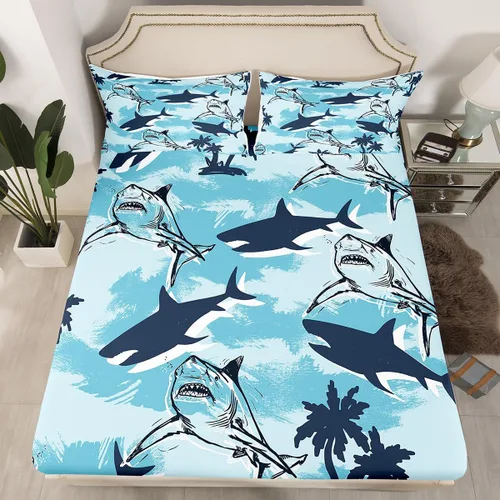 Miniatura 17 de Erosebridal Juego de sábanas bajeras de pulpo oceánico, tamaño individual, juego de ropa de cama temática de playa costera, decoración náutica