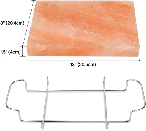 Miniatura 2 de Onlyfire - Juego de platos de cocina con bloque de sal del Himalaya con bandeja de acero, 12 x 8 x 1.5 pulgadas, para cocinar, asar a la parrilla