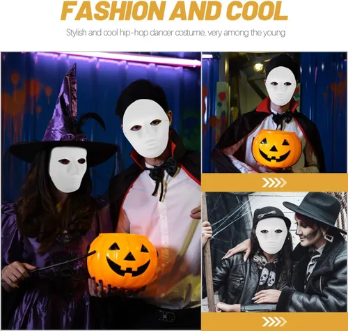 Miniatura 7 de Amosfun 24 máscaras de bricolaje pintura en blanco masculina máscara de cara completa para Halloween, fantasma, cosplay, mascarada, hip hop, baile
