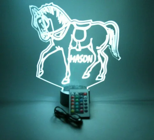 Miniatura 5 de MIRROR MANIA Lámpara LED de luz LED con nombre personalizado, luz nocturna grabada para caballos corriendo, jinete, semental, lámpara de mesa – It's