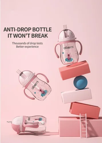 Miniatura 5 de Oberni Vasos para beber a prueba de fugas, botella de agua de doble sellado sin derrames, con popote pesado y mango antideslizante para niños de 1 a