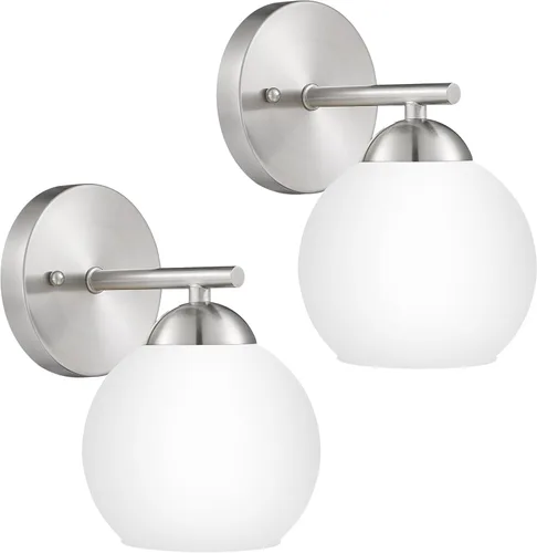 Miniatura 10 de Emak WS114-GD-ML-2PK - Moderno paquete de 2 apliques de pared de globo, luz dorada con pantalla de vidrio de leche para baño, sala de estar, fotos