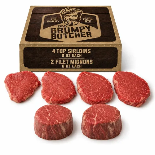 Miniatura 11 de Grumpy Butcher Aged 8 Steak Premium Set – 4 NY Strip, 2 Filet Mignon & 2 Ribeye Steaks – USDA Top Choice Beef Steak con opción de caja de regalo
